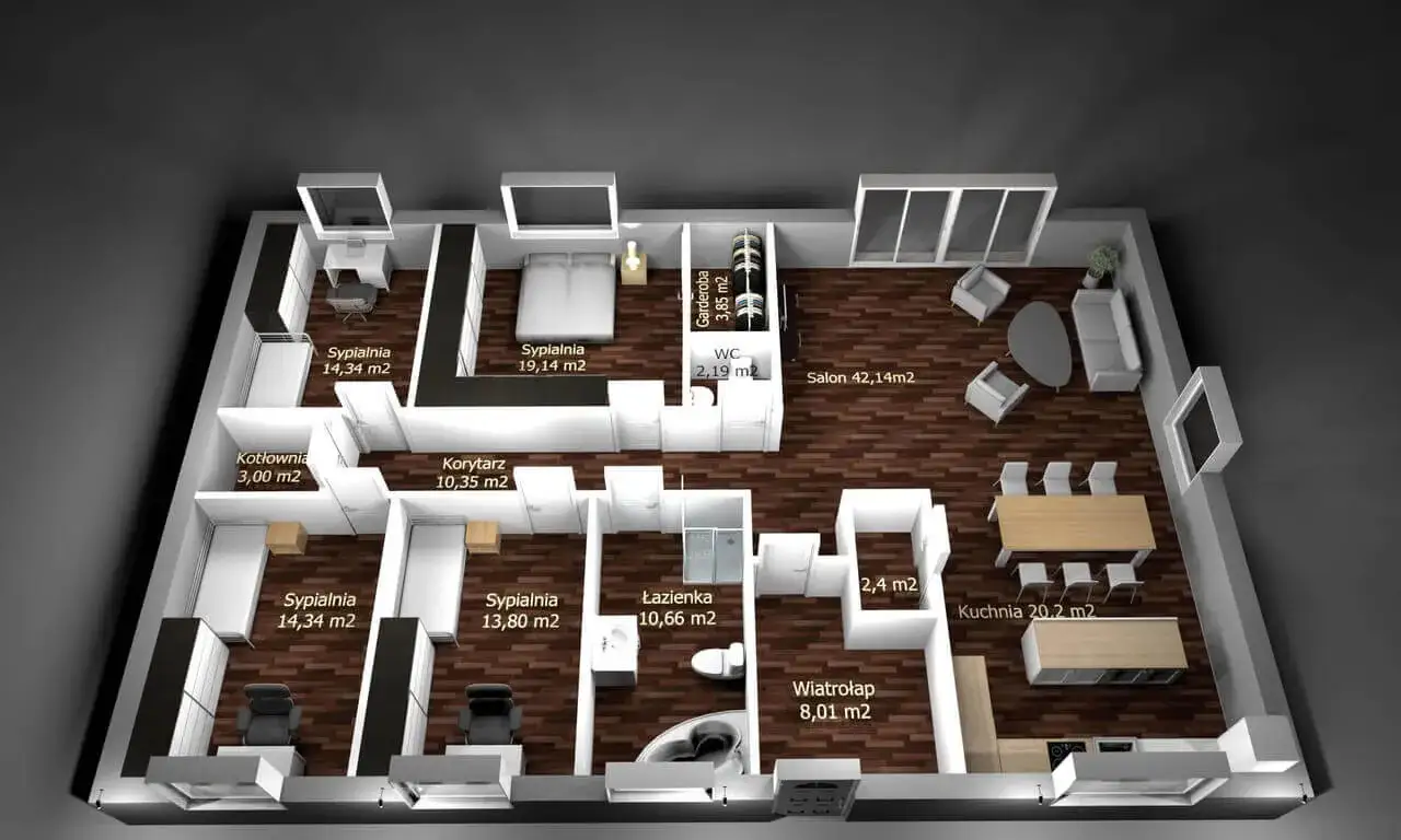 wizualizacja domu jednorodzinnego 160m2, nowoczesny dom