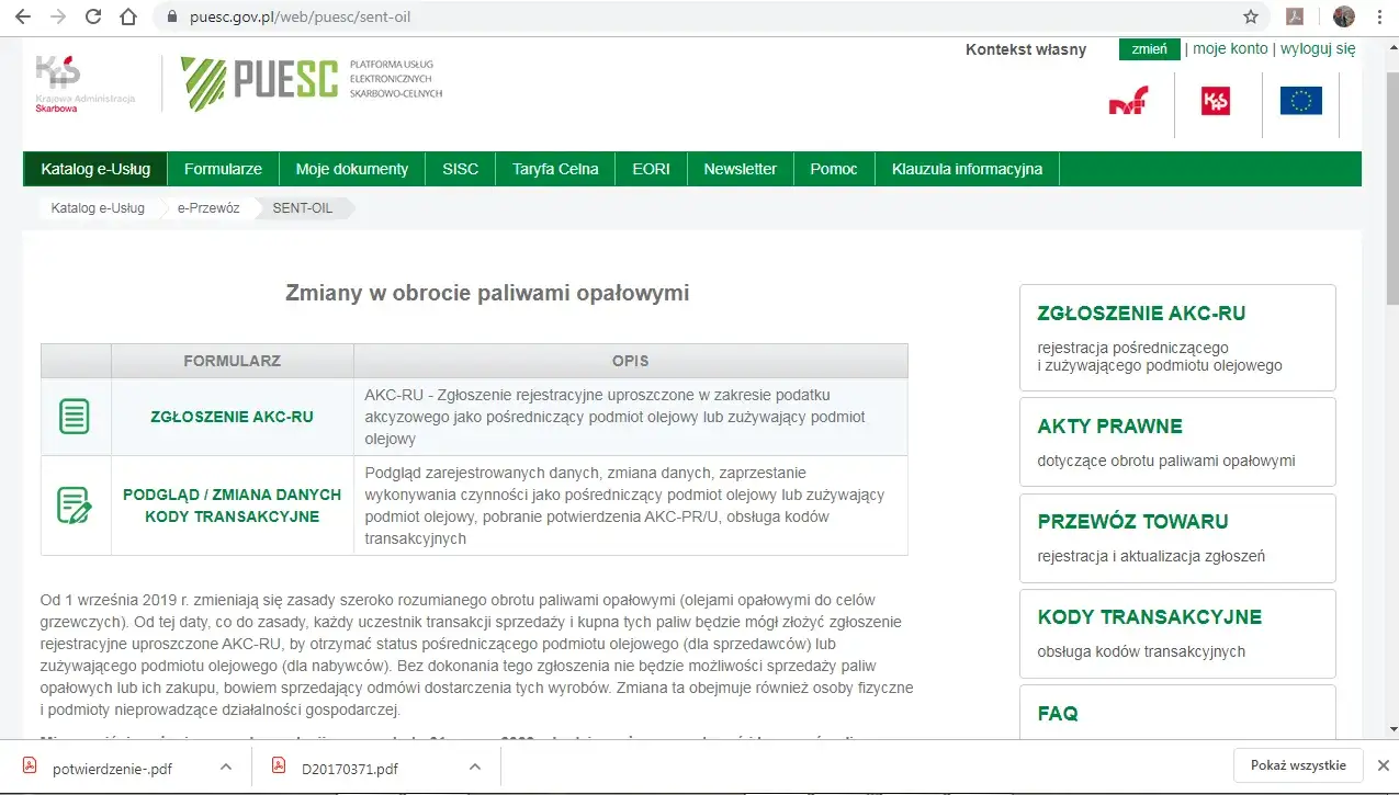 Platforma PUESC rejestracja konto firmowe